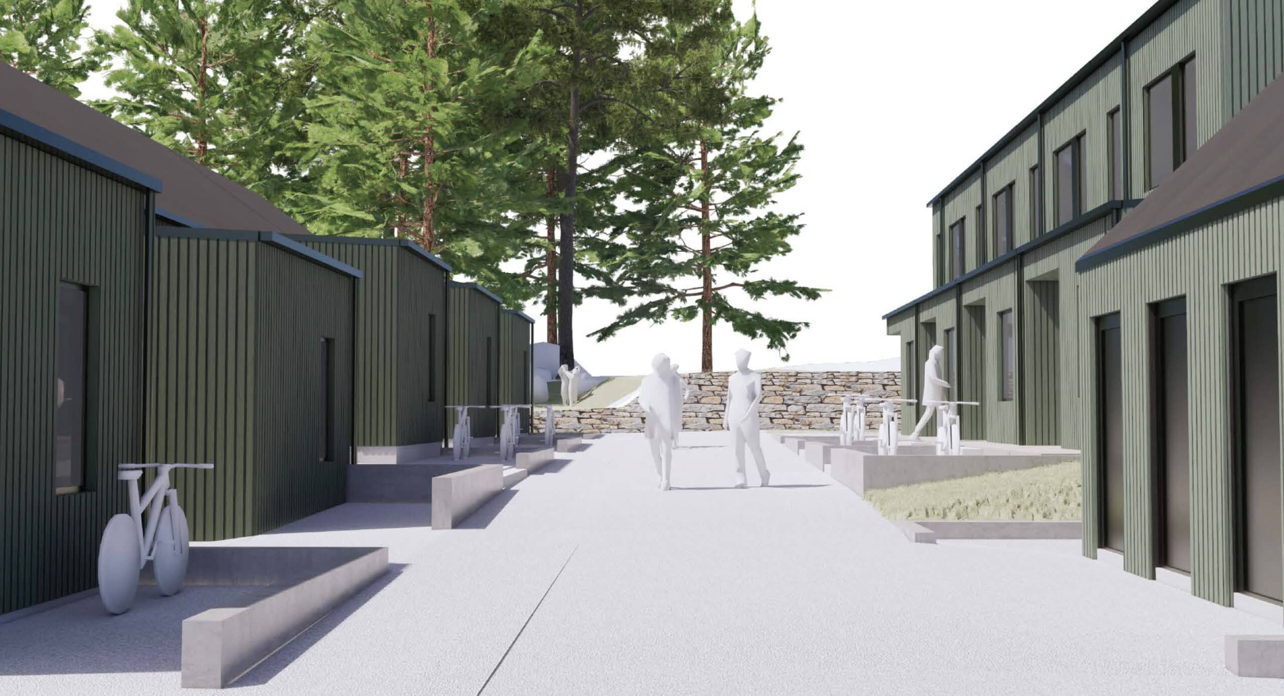Visualisering av gårdsgata i BRF Gröna Öar i Hovsta, Örebro