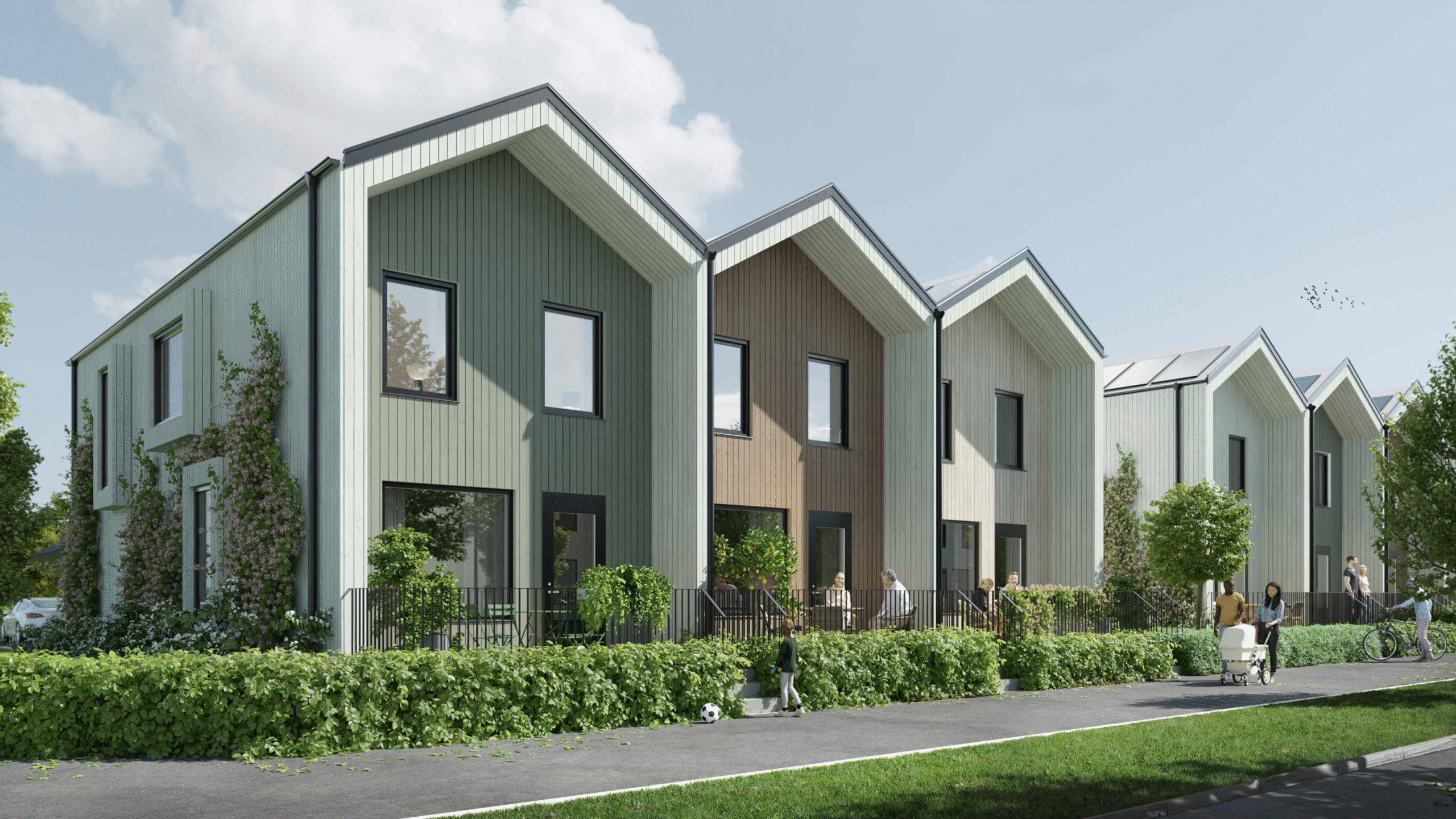 Visualisering av husfasader för projektet BRF LÖVET i Kumla.
